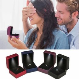 Jewelry Pouches Wedding Display Rings Case With Light LED Ring Earrings Box Jewellery Gifts