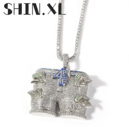 Iced Out Letter 4PF Dollar pants Pendant Necklace Gold Silver Plated Mens Hip Hop Jewelry Gift4121680