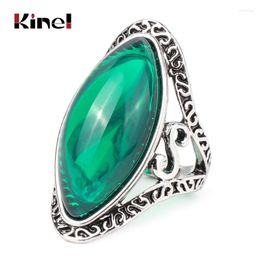 Cluster Rings Kinel Boho Green Big Oval Finger For Women Vintage Antique Tibetan Silver Female Statement Beach Holiday Jewlery Gifts
