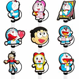 15colors japanese funny cartoon characters silicone straw toppers accessories cover charms Reusable Splash Proof drinking dust plug decorative 8mm/10mm straw