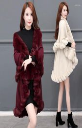 Scarves Fashion Double Layer Handcraft Fur Cape Shawl Long Knit Cashmere Poncho Coat Wraps Faux Pashmina Cloak Women Winter8994941