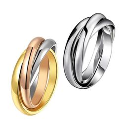 Yellow Rose Gold Silver Colours 3 Circles Finger Ring for Woman Man Wedding Jewellery 316L Stainless Steel High Polished7553878