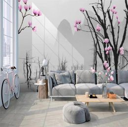 3d Mural Wallpaper Modern Simple Dead Tree Big Tree Pink Flowers Landscape Living Room Bedroom Wallcovering HD Wallpaper7239225