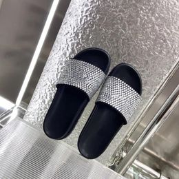 Slippers 2024 Style Summer Bling Crystal Flat Heels Peep Toe Women Slides Size 35-41 Dress Banquet Sexy Mules