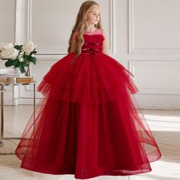 Formal Tulle Bridesmaid Girls Dresses for Children Costume Elegant Party Princess Girl Dress White Wedding Birthday Gown