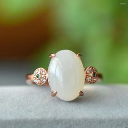 Cluster Rings Natural Hetian Jade Ring Gemstone Rose Gold Accessories For Womens Jewelrys Fashion Women Gifts Vintage