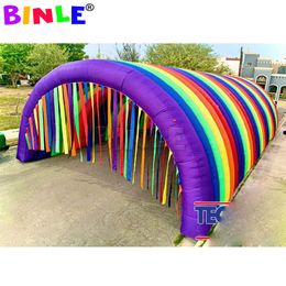 5mWx8mDeepx3.5mH (16.5x26x11.5ft) Colourful Large Inflatable Rainbow Tunnel Tent With Tassels Curtains,Event Entrance Gate Archway For Pary Decoration