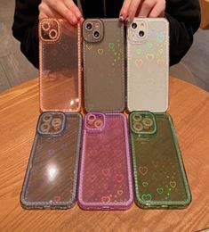 Laser Love Heart Paper Changing Bling Phone Cases For Iphone 14 13 Pro Max Phone13 12 11 XR XS X 8 7 Plus Transparent Clear Glitte2365002