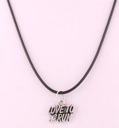 New Arrival Antique Sliver Plated RUNNING WOMAN And LOVE TO RUN Pendant Charm Necklace Wax Chain200R5218650