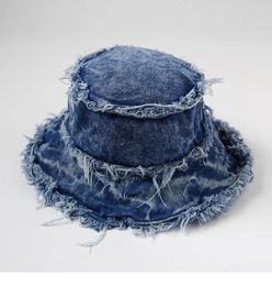 Berets Washed And Distressed Fur Brimmed Double-Sided Basin Hat Japanese Street Fashion Hip-Hop Cool Handsome Fisherman