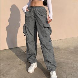 Women's Pants Women Casual Multi-Pocket Cargo Pant Vintage Workout Overalls Mid Waist Drawstring Loose Sweat Streetwear Jogging Trousers