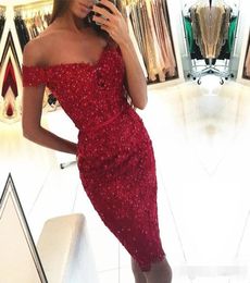 New Cocktail Dresses Sexy Red Sequined Appliqued Lace Short Party Homecoming Prom Dresses Elegant Off Shoulders Special Occasions 6156421