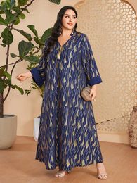 Ethnic Clothing Autumn Leaf Print Party Dress For Women Abaya Muslim Long Sleeve Robe India Abayas Dubai Turkey Longue Vestidos Largos 2024