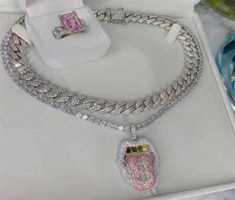 Luxury designer Necklace 14K Copper Tongue Iced Out Bling 5A CZ Sexy Mouth Pendant Dollar Symbol Micro Pave Cubic Zirconia Jewelry3672879