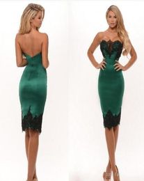 Sexy Green and Black Strapless Cocktail Dresses Knee Length Satin Sheath Short Prom Gowns Women Party Wear1373870