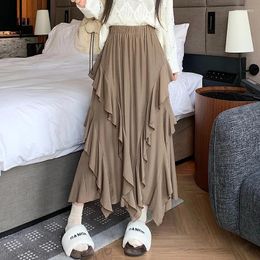 Skirts Fashion Asymmetric Women Long Skirt High Waist Ruffles Tiered Female Casual Loose A Line Korean Faldas Streetwear T995