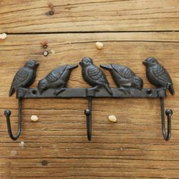 Decorative Figurines Creative Retro Cast Iron Crafts Art Five Birds Hook Country Garden Ornaments