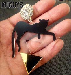 KUGUYS Jewelry Acrylic Clear Super Large Dangle Earrings for Womens Pendientes HipHop Leopard Triangle Drop Earring Woman Brincos2804750
