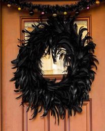 DIY Wreath Black Feather Garland Holiday Ornament Wreath Door Pendant Halloween Prop Door Pendant 2021 New Home Decoration Q08122723068