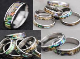 36PCS Natural Shellfish Abalone Shell Inlay 316L Stainless Steel Quality Rings 6mm Width Retro Wedding Engagement Pupular Ring Who3082667