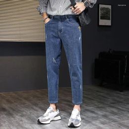 Men's Pants Spring Autumn Fashion Jeans Man High Street Casual Button Zipper Pocket Straight Korean Style Personality Trousers