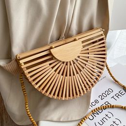 summer Luxury handbag for women shoulder bag semicircle bamboo woven beach bag Mobile Phone Wallet 240420