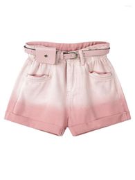 Women's Shorts Gradient Colour Denim For Women Fashion Chic High Waist Belt American Vintage Short Jeans Summer 2024 Pants XX234