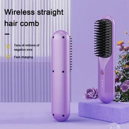 Portable Heated Hair Comb Quick Heating Wireless Straightening No-damage Care Brush Hairdressing Tool for Women 240424