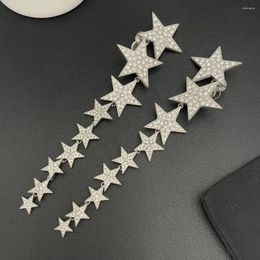 Backs Earrings Exaggerated Retro Light Luxury Senior Sense Pentagonal Star Fringe Long Ear Clip Can Be Worn Without Holes For