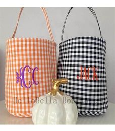 10pcs Gingham Halloween Buckets Monogrammed Black Candy Bucket Fall Basket Personalized Halloween Gingham Trick or Treat Totes32692834572