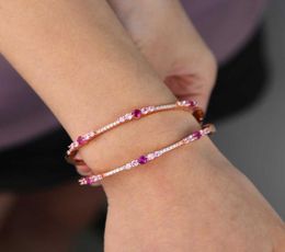 Rose Gold Red Pink White Cz Open Cuff Bangle Bracelet for Women Pinky White Fashion Bangles 5860mm Q07203130776