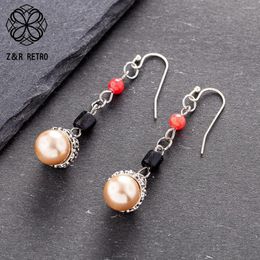 Dangle Earrings Hanging For Women Vintage Jewellery Red Bead Pendientes In Suspension Valentines Day Kpop Fashion Accessories 2024