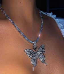 Chains Sparking Fully Iced Out Crystal Pave Butterfly Pendant Cubic Zircon 3D Necklace Fashion Jewelry6399407