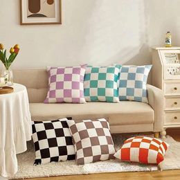 Pillow Checkerboard Plaid Cover Pillowcase Sofa Seat Bed Retro Home Decor