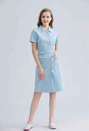 Womens Summer Beauty Salon Nursing Uniform Chemists Shop Clinic Short Sleeve Fashionable Working Wear With Waistbelt Slim Fit 240418