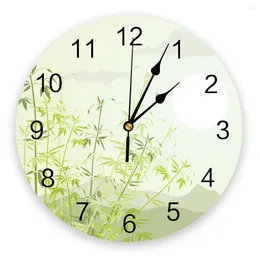 Wall Clocks Chinese Style Bamboo Green Clock Modern Design Living Room Decoration Kitchen Mute Watch Home Interior Decor