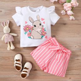 Jackets Kids Toddler Baby Girls Spring Summer Print Cotton Ruffle Short Sleeve Tshirt Shorts Belt Born Clothes For Girl