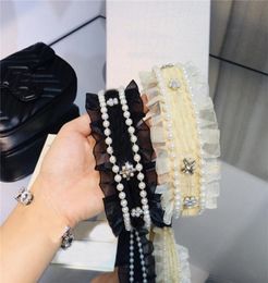 Stylish Lace Pearl Headband Diamond Letters Printed Hair Band Rhinestone Wide Edge Hair Hoop Face Wash Hairpin30382988305941