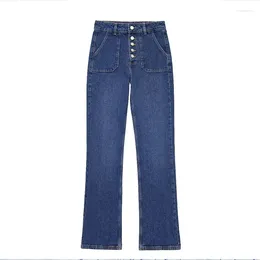 Women's Jeans 2024 Summer High Waist Flared Pants Loose Casual Chic Button Vintage Trousers Ladies