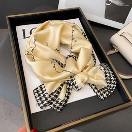 Scarves Spring Versatile Green Simulation Silk Scarf Women's Long Tied Bag Ribbon Thin Narrow