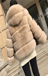 Fox Fur Coat Women Winter Fashion Fake Fluffy Fox Fur Jacket with Hood Outfit Hoodies Genuine men madefFur Hooded Coat Female Y0905660260