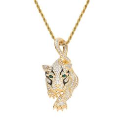 hip hop Leopard diamonds pendant necklaces for men luxury animal crystal pendants western gold Stainless steel rhinestone necklac5473742