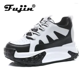 Casual Shoes Fujin 7cm Cow Genuine Leather Platform Wedge Chunky Sneaker Comfy Breathable Spring Autumn Mixed Color High Brand
