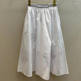 Skirts 2024 High-quality Women Dress Girl Simple High Waist Elastic Umbrella Skirt Summer White Sweet A-LINE