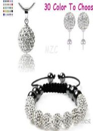 New Style10mm white cheap clay disco ball Beads Bangles slae Crystal Shamballa Bracelet earring necklace set women jewelry5034123