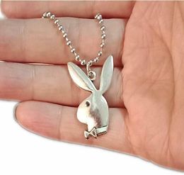 20pcs lots hip hop stainless steel chain play rabbit head pendant necklace gentleman bunny head necklace3122079