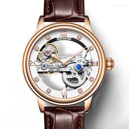 Wristwatches Guan Qin E03T Watch Men's Automatic Hollow Mechanical Waterproof Glow-in-the-dark Leather Belt Fashion Trend