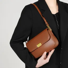 Drawstring 2024 Spring Genuine Leather Women's Shoulder Bags Soft Underarm Bag Ladies Crossbody High Quality Handbag Brown