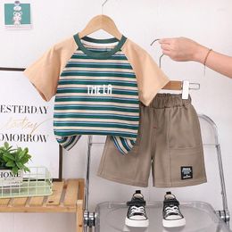 Clothing Sets Kids Summer 2024 Baby Boy Clothes 9 To 12 Months Fashion Striped Letter Short Sleeve T-shirts And Shorts Childrens