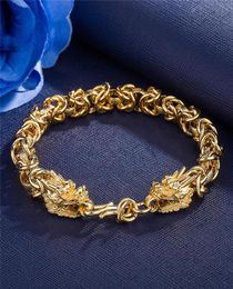 Men039s high quality copper plated 24K gold bracelet Domineering double dragon goldenplated bracelets Men jewelry47773912297184